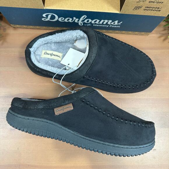 Dearfoams Men's Memory Foam Black Slippers Size M (9-10) - Picture 2 of 5